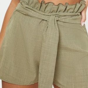 olive woven tie waisted shorts